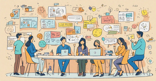 a group of people are sitting around a table with a wall behind them that says " work flowed " a group of people are sitting around a table with a wall behind them that says " work flowed "