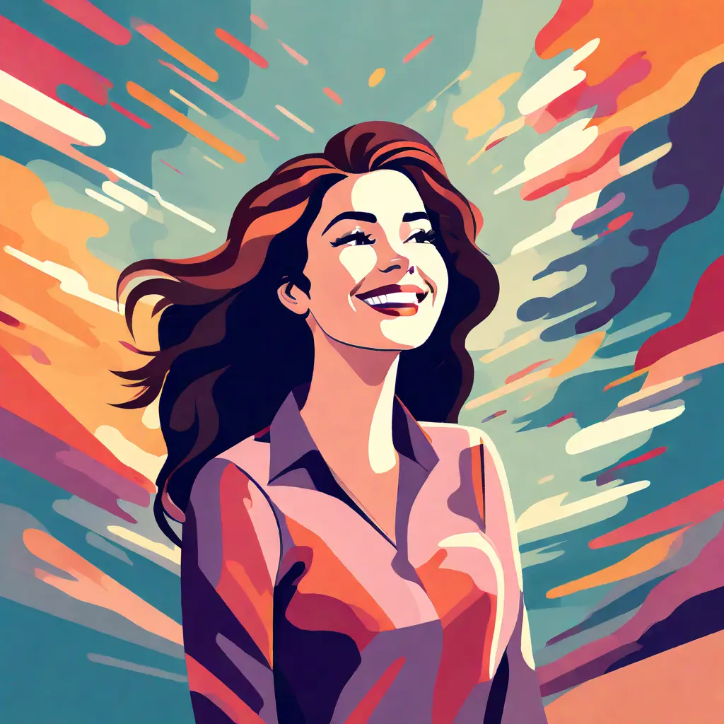 simple abstract illustration of  Employee feeling confident after completing self appraisal, warm colours