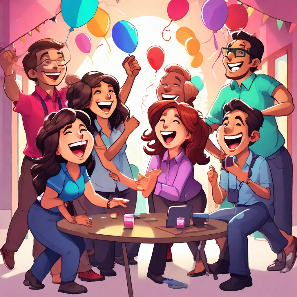 illustration of 4. A team building activity with employees sharing jokes, coloured
