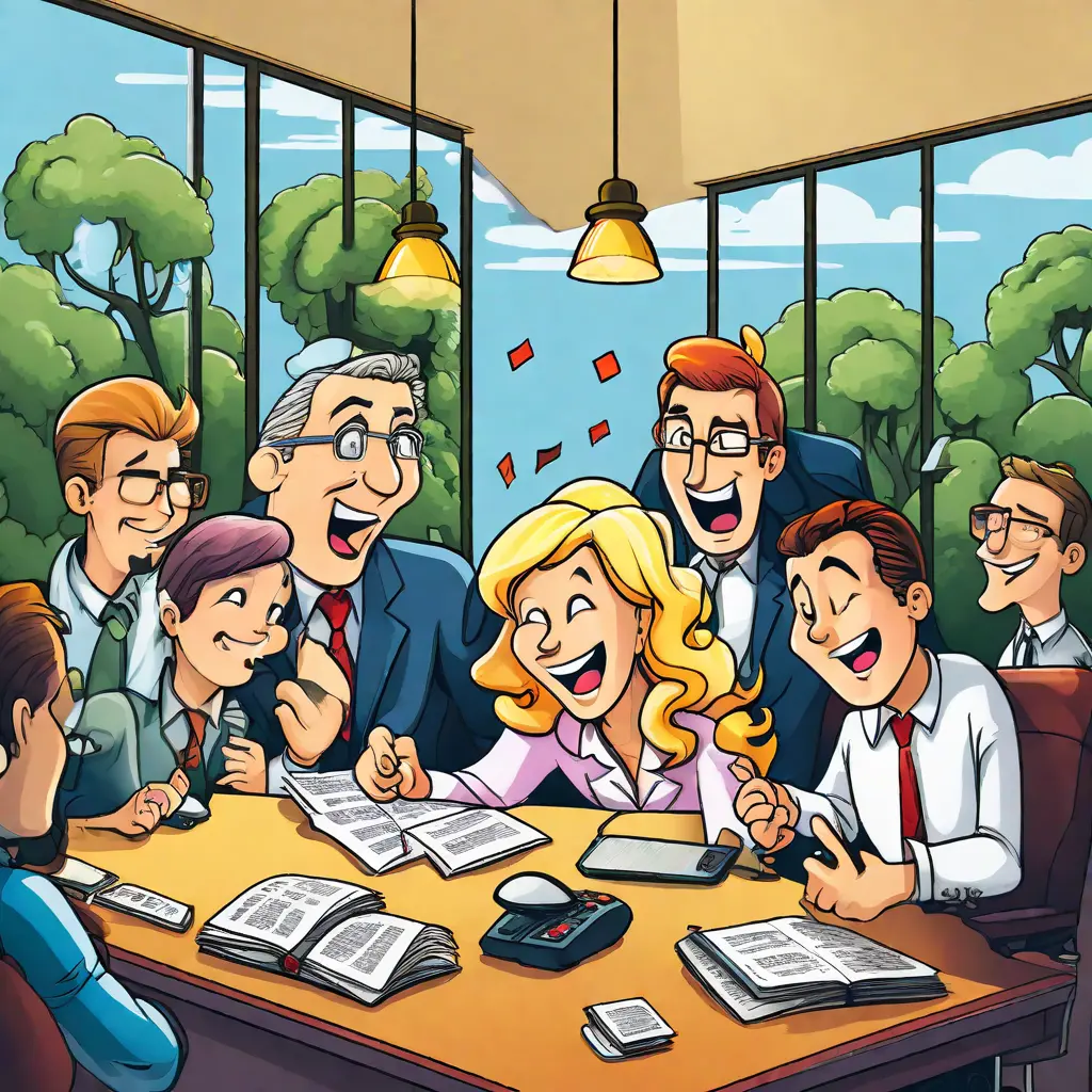 illustration of 5. A funny cartoon or comic about management, coloured