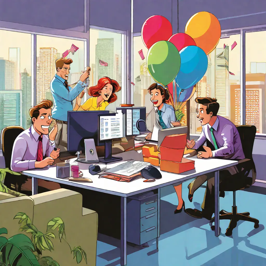 illustration of 8. A funny office prank related to management, coloured