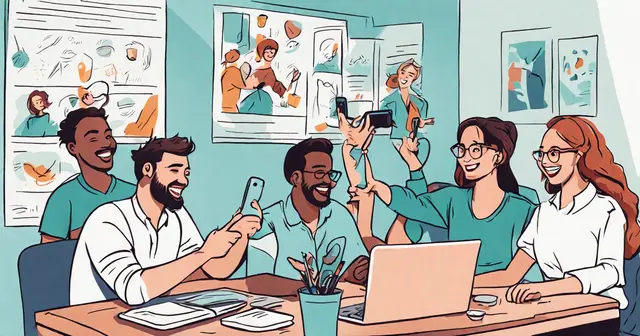 a group of people are sitting around a table with a laptop a group of people are sitting around a table with a laptop