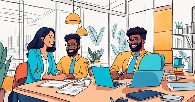 a group of people are sitting around a table with laptops a group of people are sitting around a table with laptops
