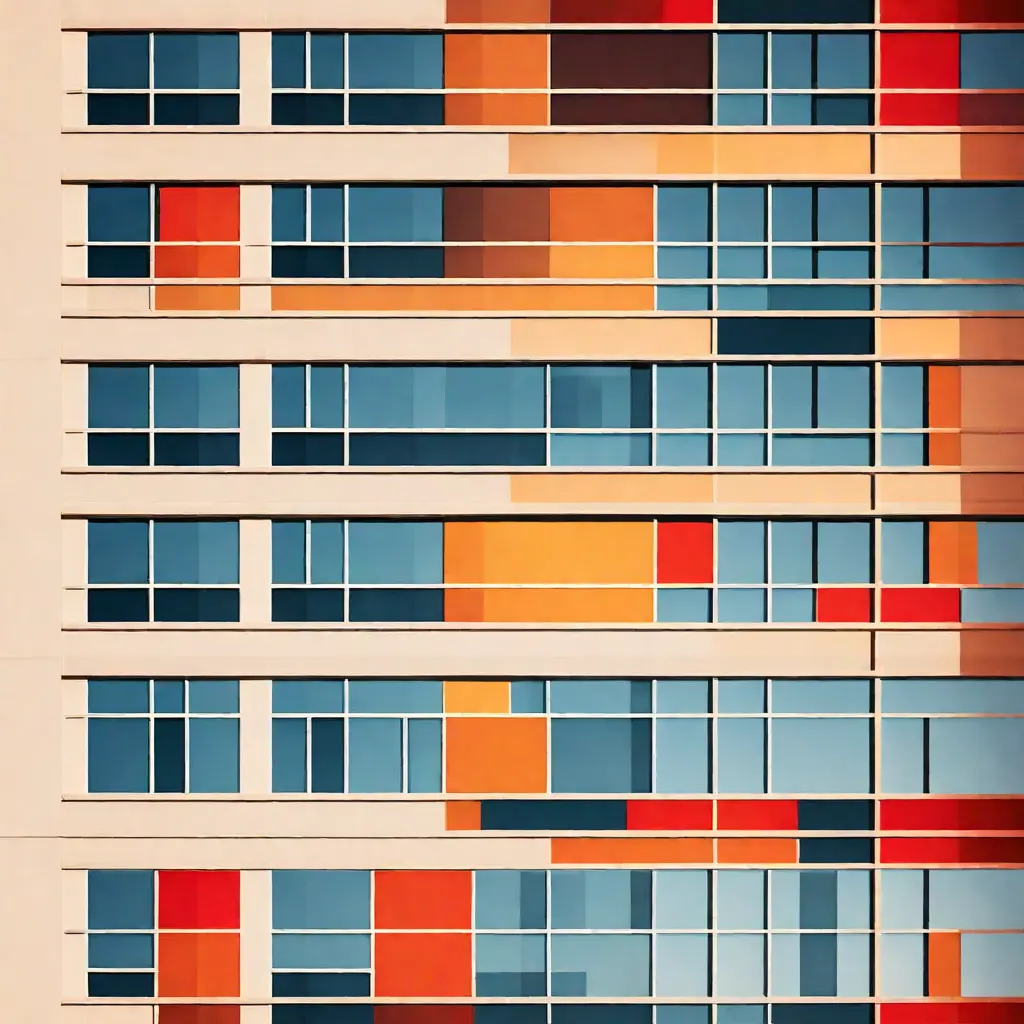 simple abstract illustration of  A photo of the company headquarters or office building decorated for the anniversary, warm colours